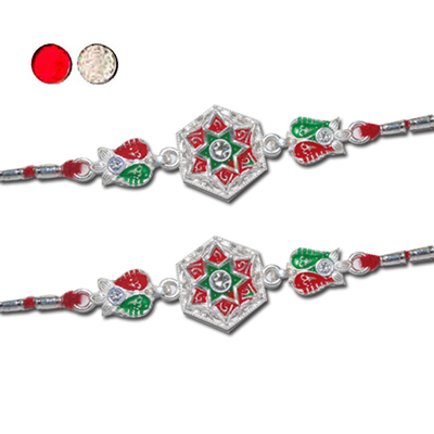 "Silver Coated Rakhi - SIL-6130 A-CODE-89 (2 Rakhis) - Click here to View more details about this Product